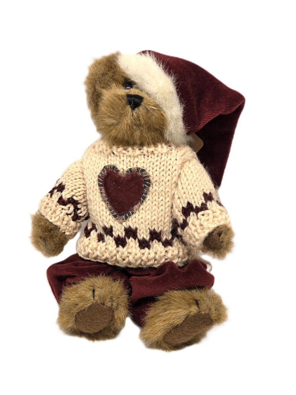 1998 Boyds Edmond T. Bear Archive Coll. Winter Sweater Plush Posable Santa Hat